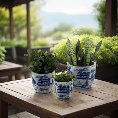 CER, S/3 6/8/10 CHINOISERIE PLANTERS, BLUE/WHITE