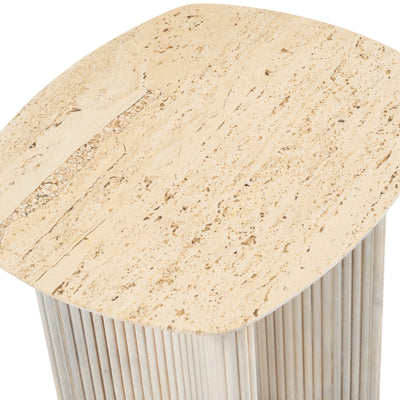 24catalina Travertine&fluted Wood Accent Table/kd