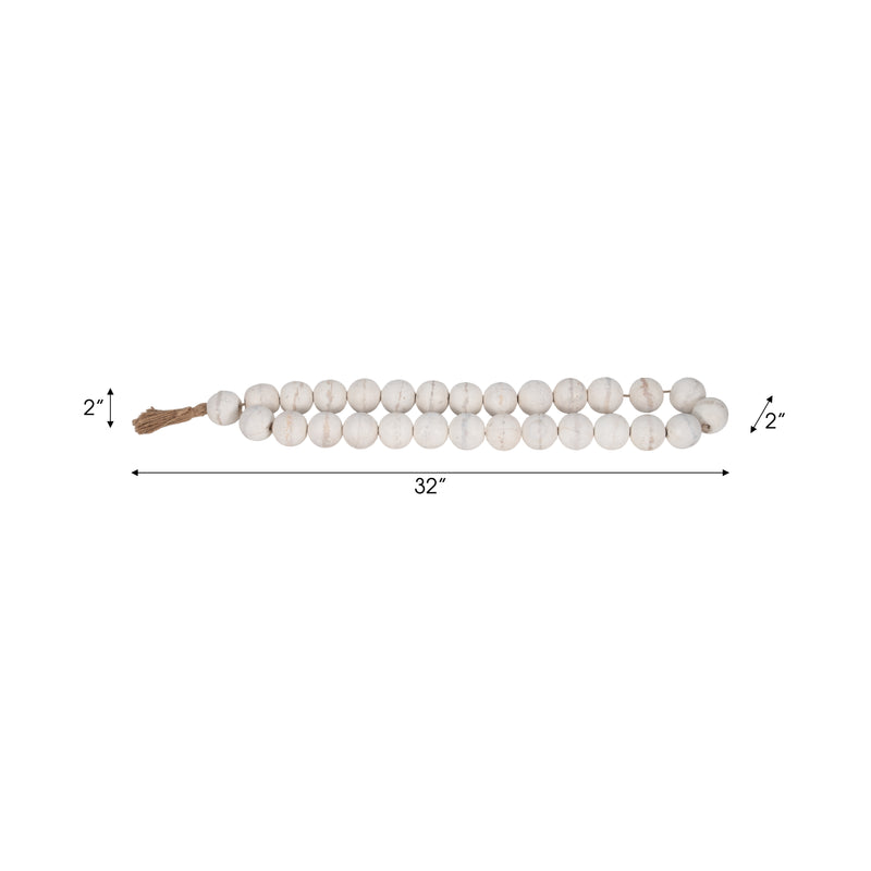 WOOD, 28 2 DBL BEADED GARLAND W/ TASSEL,  WHITE