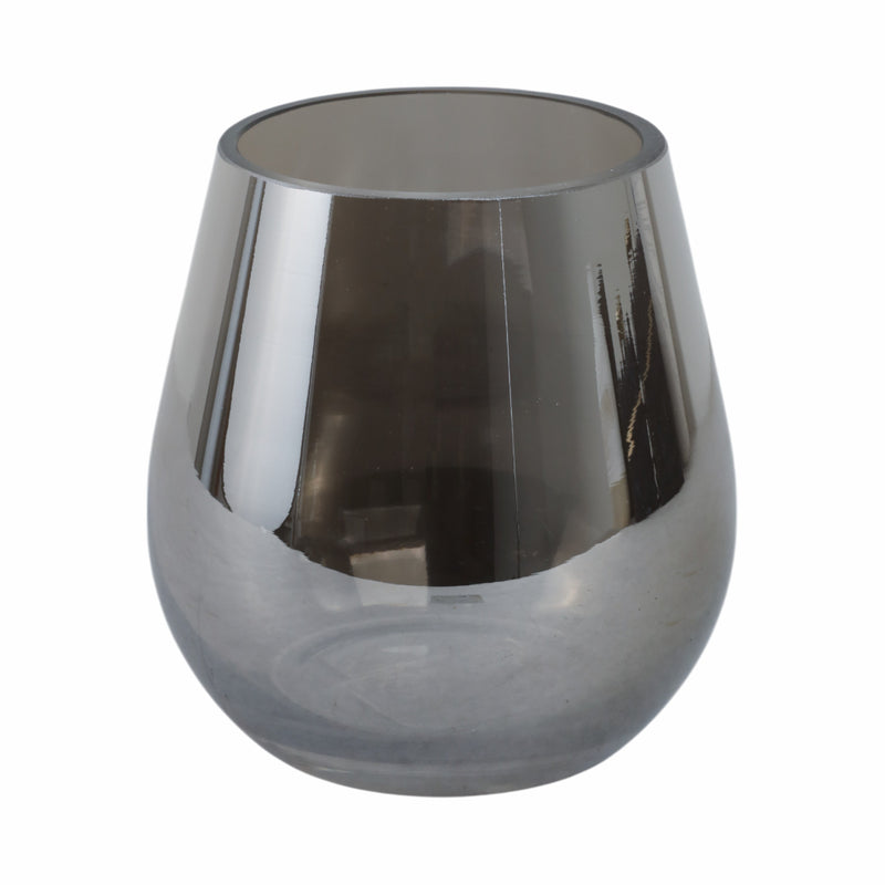 GLASS 6H METALLIC VASE, SILVER