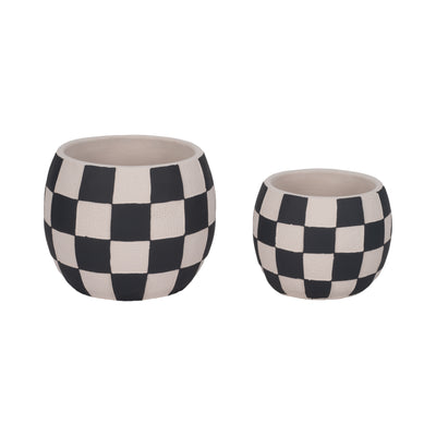 7 Checkerboard Rounded Planter, Black/white