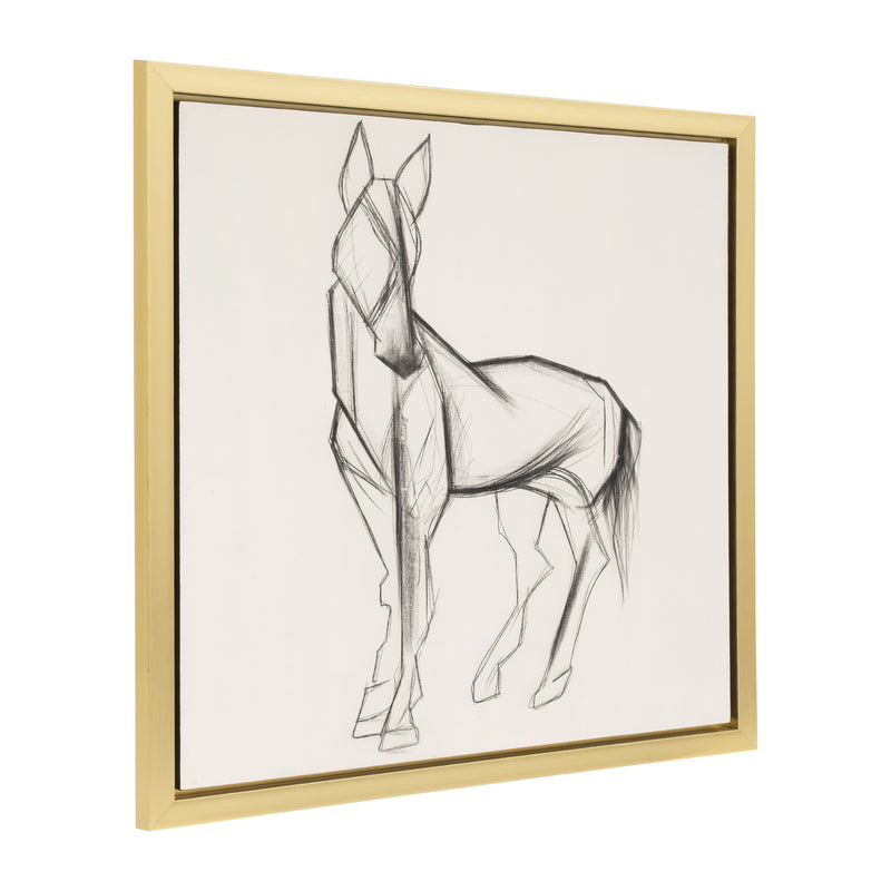 47X47, HAND PAINTED ELEGANT HORSE SKETCH, BLK/WHT