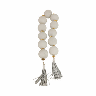 56'' Camas White Glass Garland W Lthr Tassel