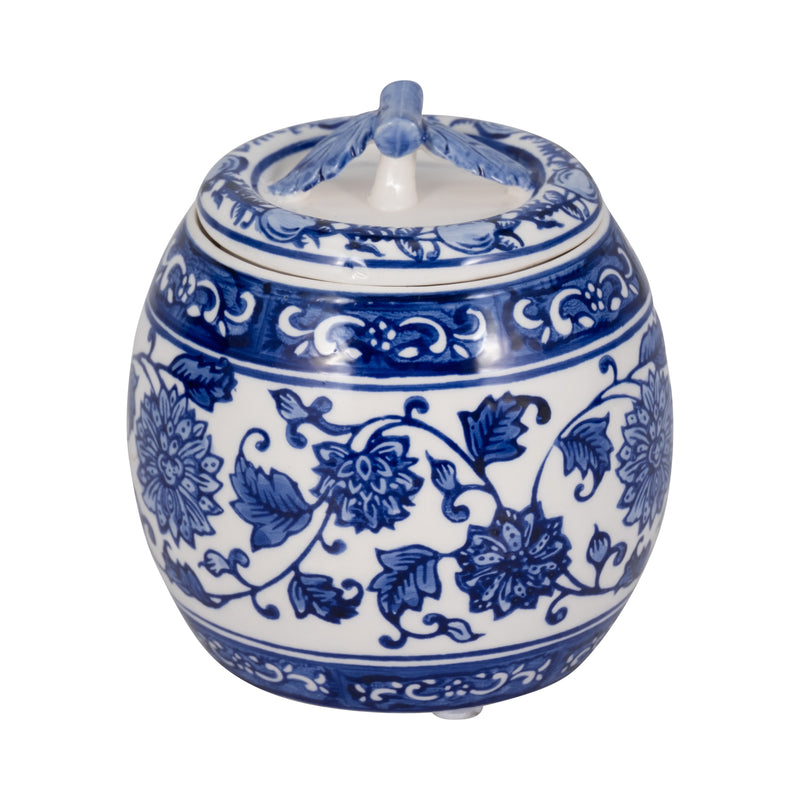 5 8.5oz Peony Chinoiserie Lidded Candle, Blu/wht