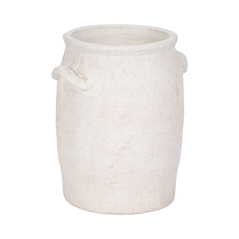 8 Traditional Handle Vase Rough Finish, White