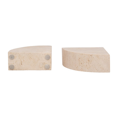 TRAVERTINE, S/2 5 HALF DOME BOOKENDS, TAN