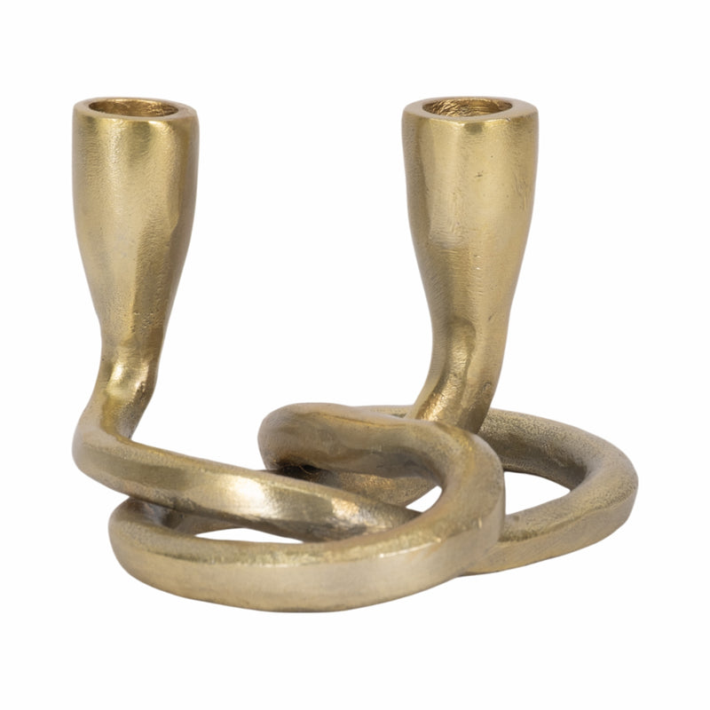 METAL, 6 KNOTTED 2-TAPER CANDLEHOLDER, GOLD