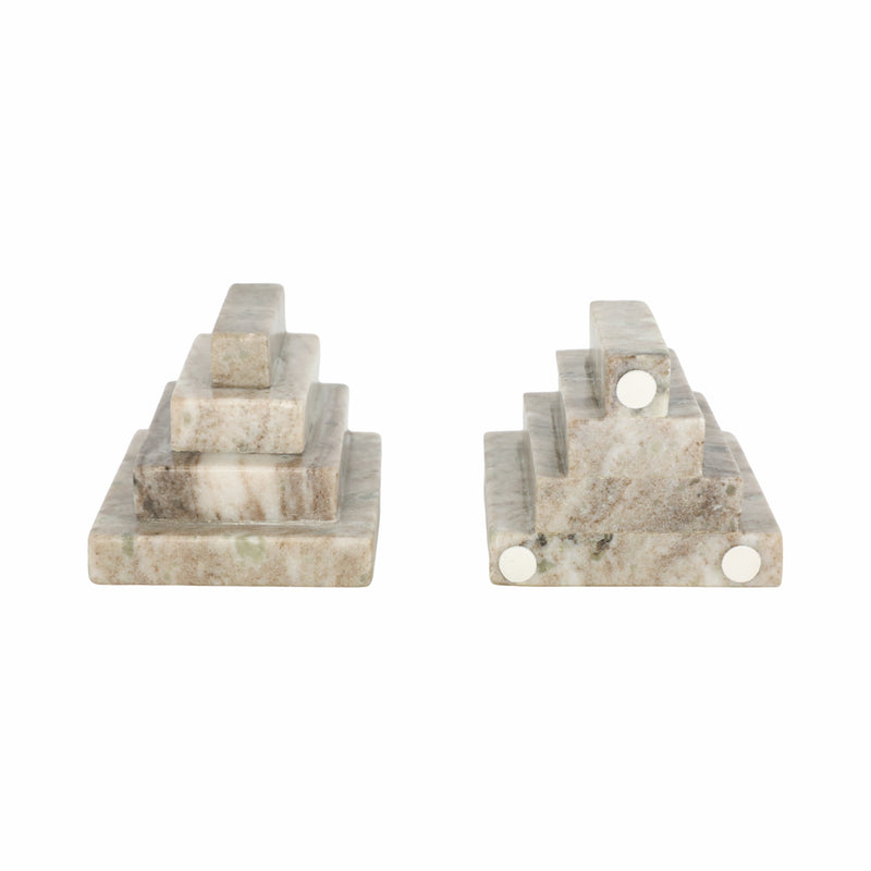 S/2 5 Onyx Marble Block Bookends, Tan