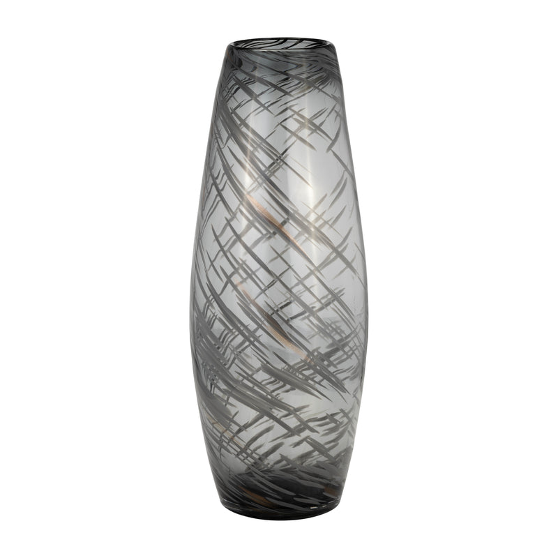 GLASS, 20H SWIRL VASE, BLACK