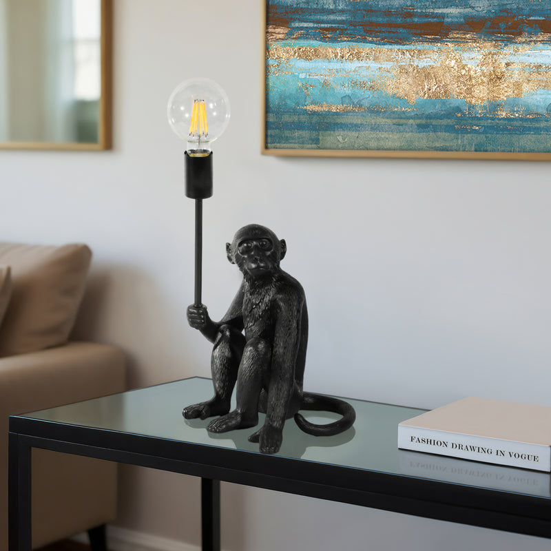 20 Monkey With Lightbulb Table Lamp, Black