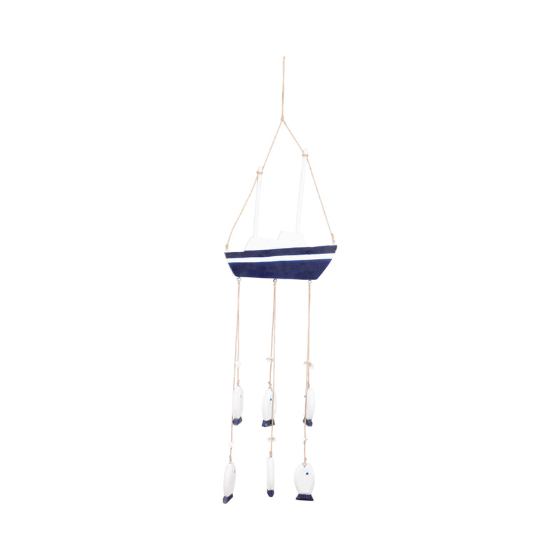 WOOD, 30 SAILBOAT W/ HANGING FISH, MULTI