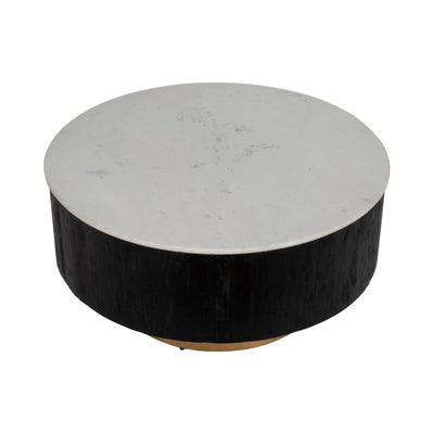 34 Gold Pedestal Coffee Table Marble Top, Wht/blk