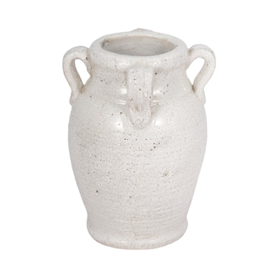 7 Terracotta Vase With Handles, White Crackle