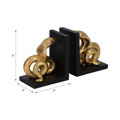 6 Snake Bookends, Gold/black