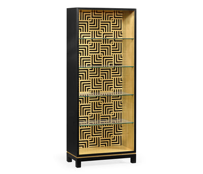 JC Modern - Op Art Collection - Black Display Cabinet with Interior Geometric Pattern