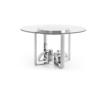 JC Modern - Indochine Collection - 54 Asian Fusion Stainless Steel & Glass Top Dining Table