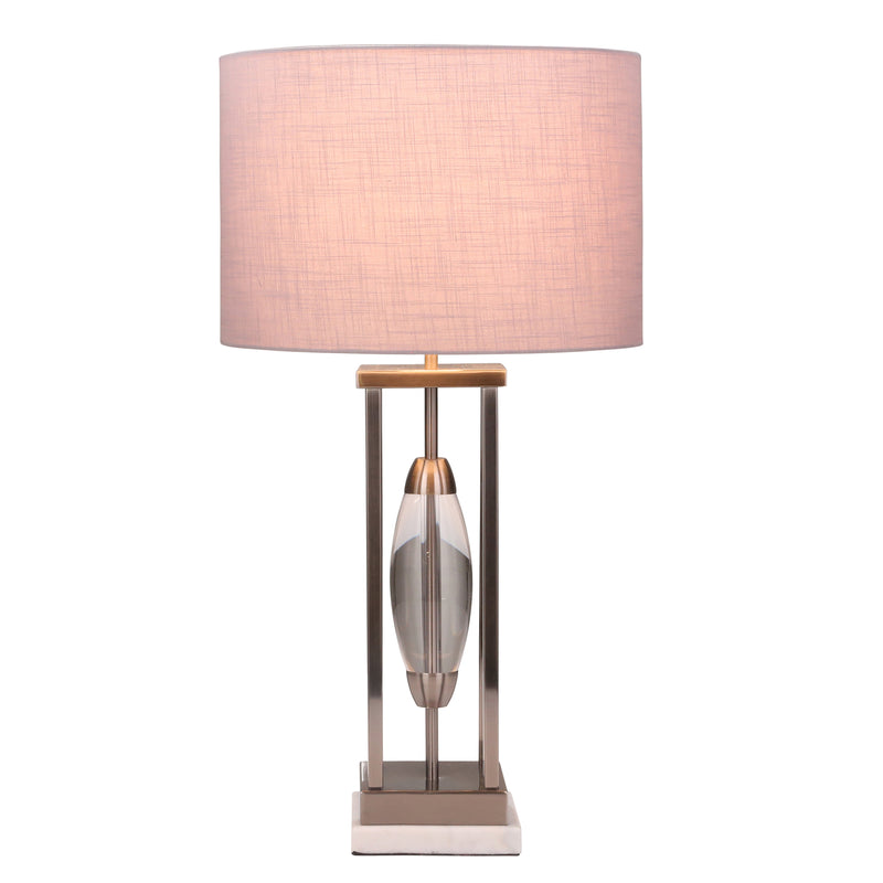 METAL TABLE LAMP W/ A CLEAR OVAL CENTER 28.5, GRA