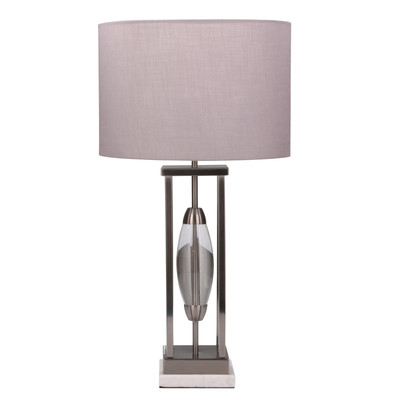 METAL TABLE LAMP W/ A CLEAR OVAL CENTER 28.5, GRA