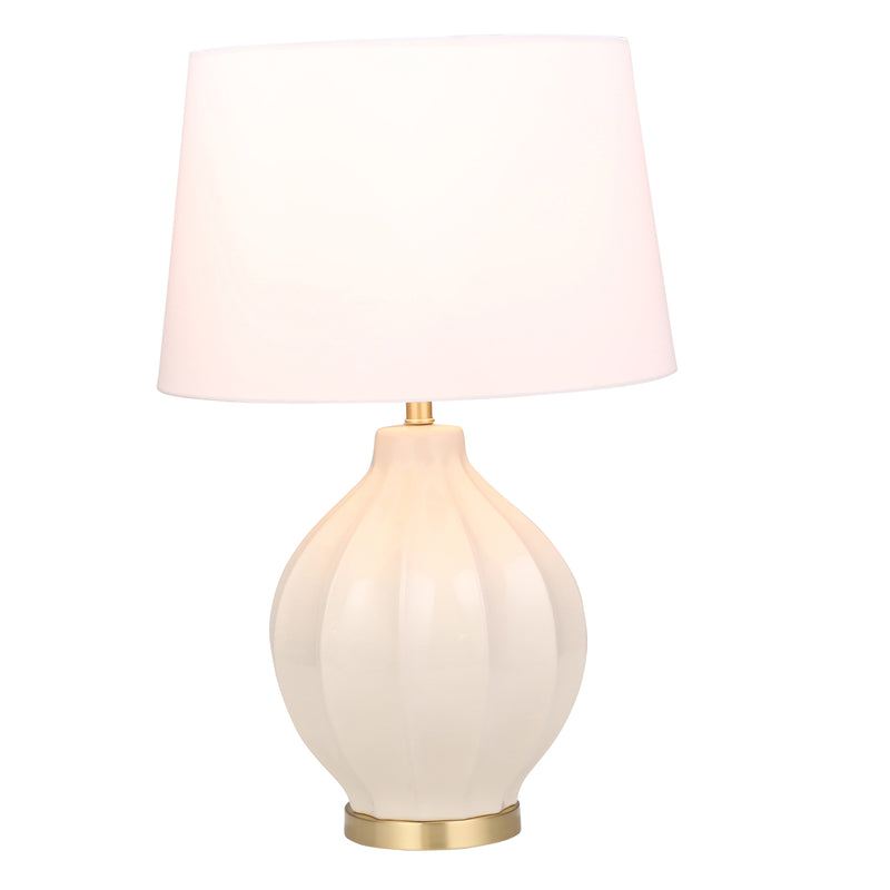 CERAMIC GROOVED TABLE LAMP W/WHITE SHADE 28, WHIT