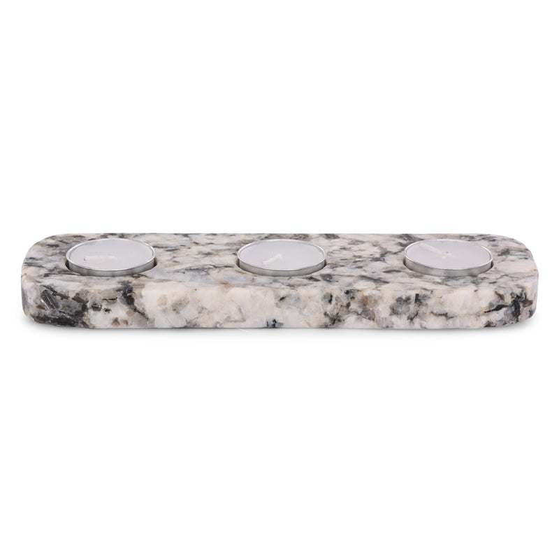 9x3 Marble 3-tealight Holder, White/black