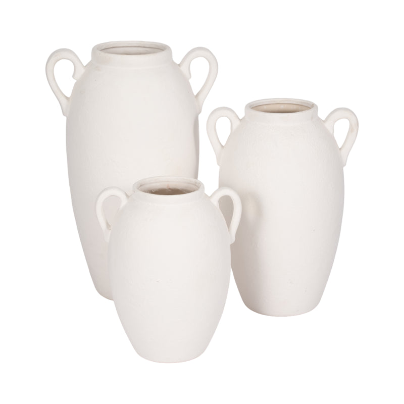 CER, 16 TEXTURED JUG W/ HANDLES, WHITE