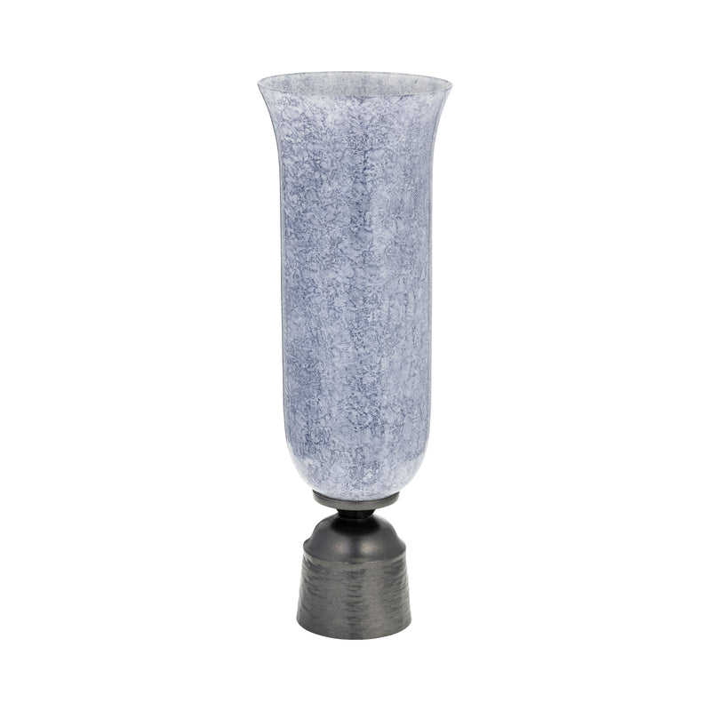 16, GLASS VASE W/METAL BASE, BLUE