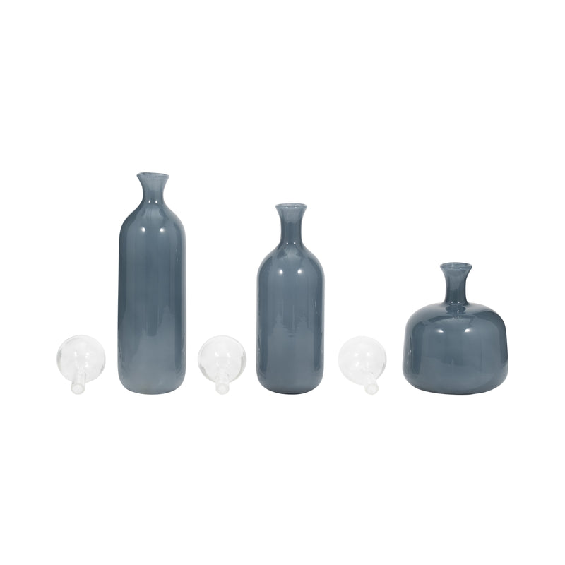 S/3 12/17/19 Jia Blue Lidded Glass Bottles