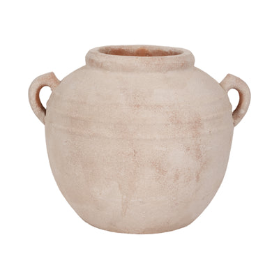 15 Round Weathered Terracotta Vase, White/natural