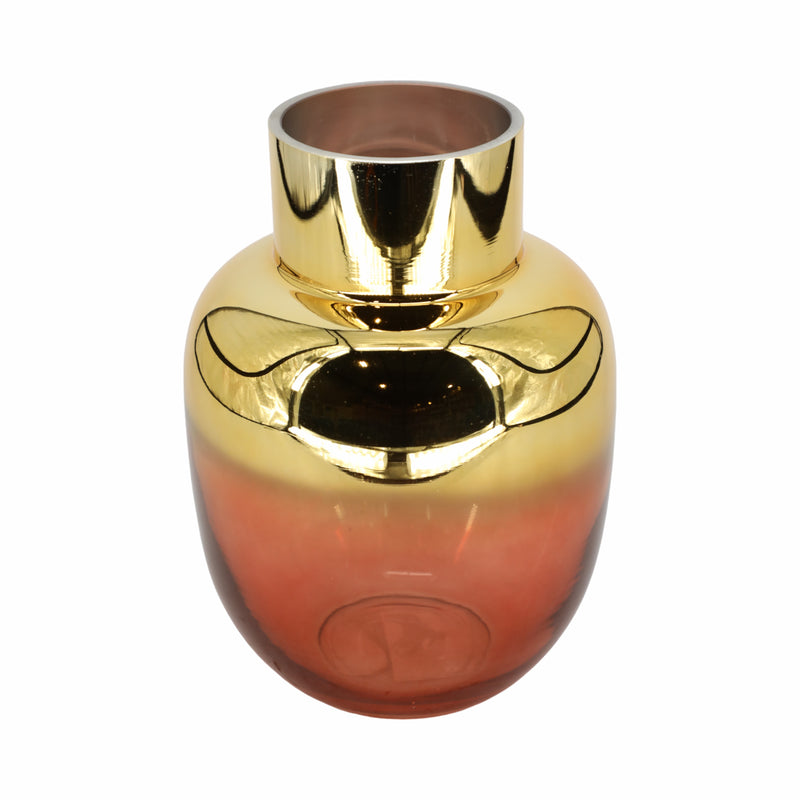 GLASS 10H METALLIC VASE, PINK/GOLD