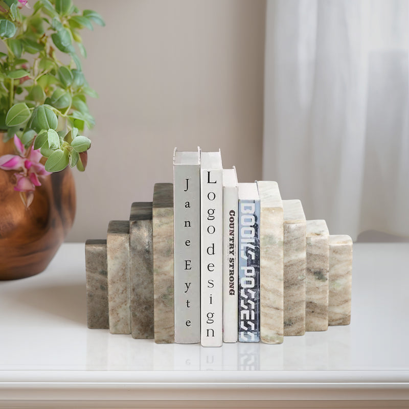 S/2 5 Onyx Marble Block Bookends, Tan