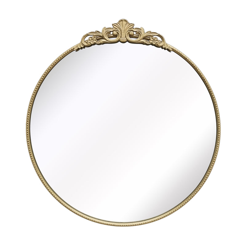 36 Fleur Applique Round Mirror, Gold Wb