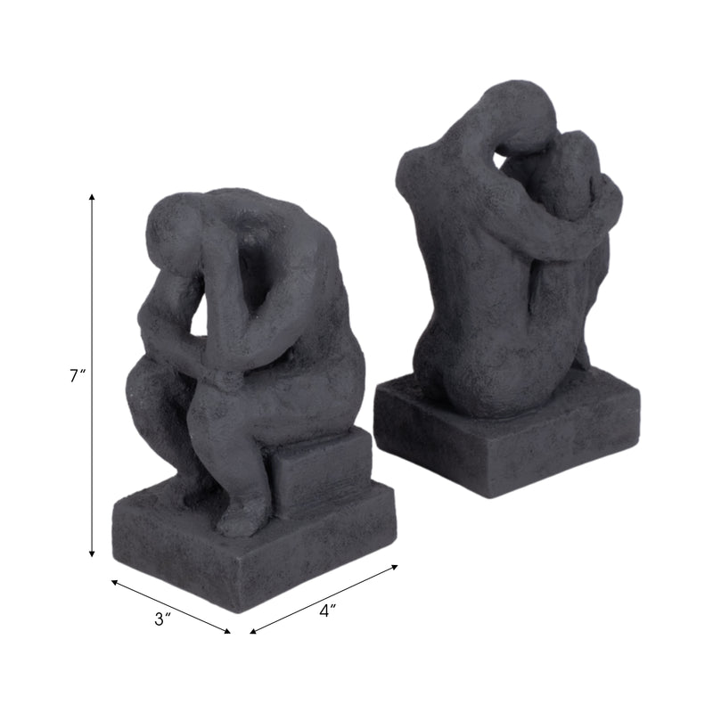 S/2 7 Thinking Man Bookends, Charcoal