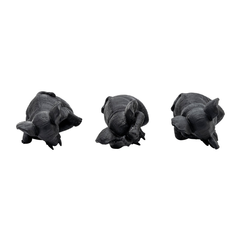 RESIN, S/3, 8H, YOGA ELEPHANTS, BLK