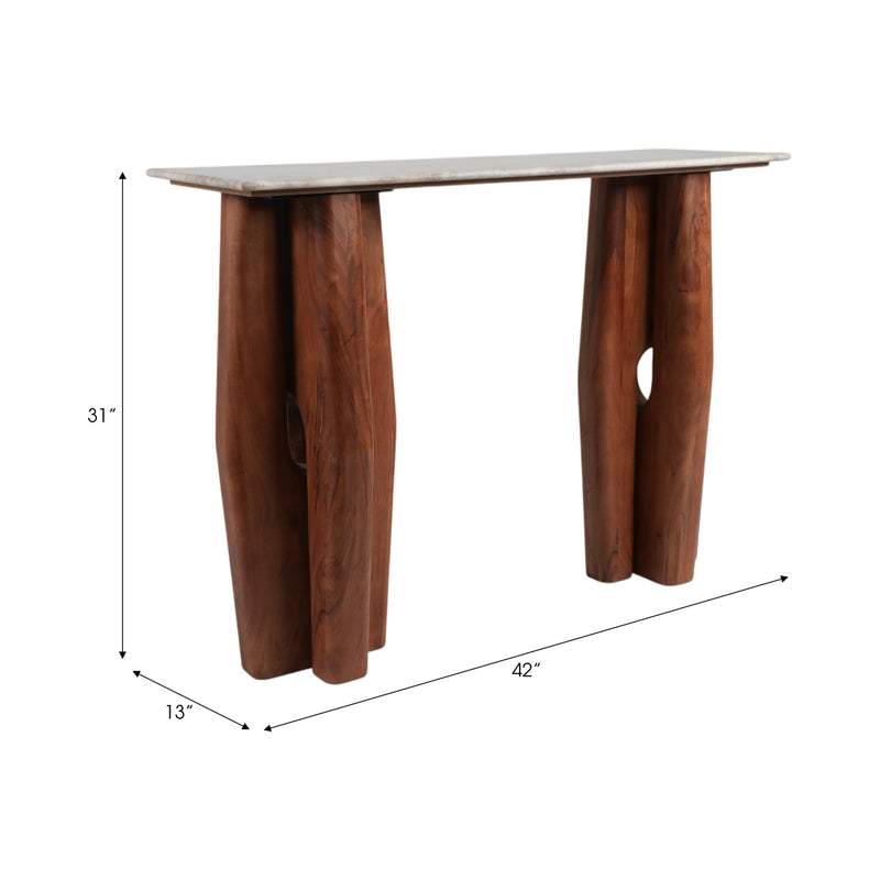 42x31tapered Legs Mrble Top Console Tble,tan/brwn