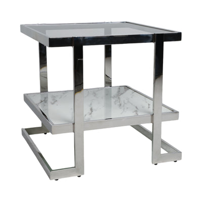 METAL/MARBLE GLASS, SIDE TABLE, SILVER/WHITE