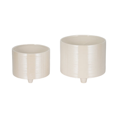 S/2 10/12 Iridescent Ribbed Planters, Ivory