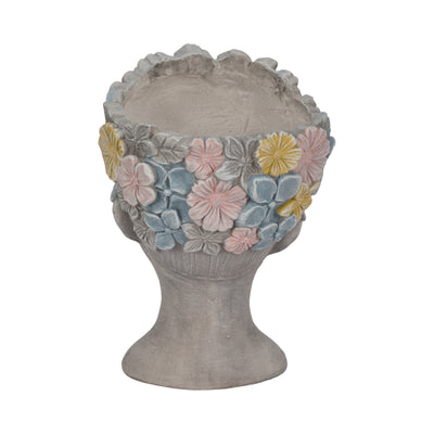 14 Face Planter With Flower Crown, Grey/multi