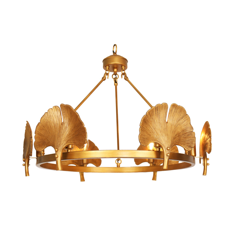 METAL 6 LIGHT GINKO LEAF CHANDELIER, GOLD