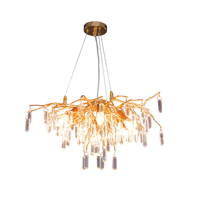 METAL BRANCH&HANGING CRYSTAL CHANDELIER, GOLD