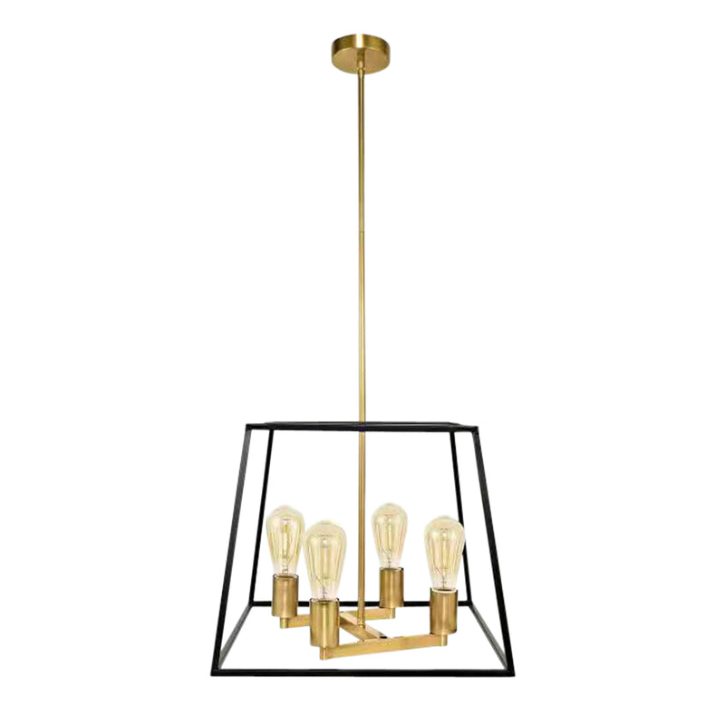 METAL 4 LIGHT BOX CHANDELIER, BLACK / GOLD