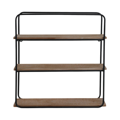 Metal/wood 3 Tier Wall Shelf, Brown/black