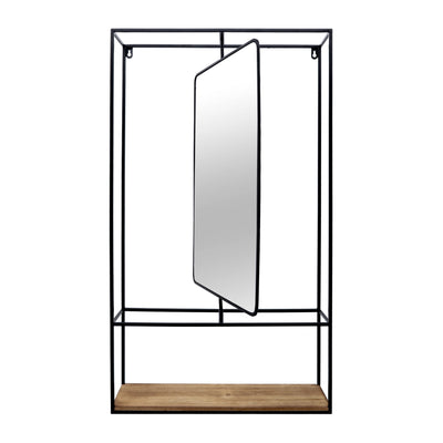 METAL/WOOD 36H WALL SHELF WITH MIRROR, BLACK/BROW