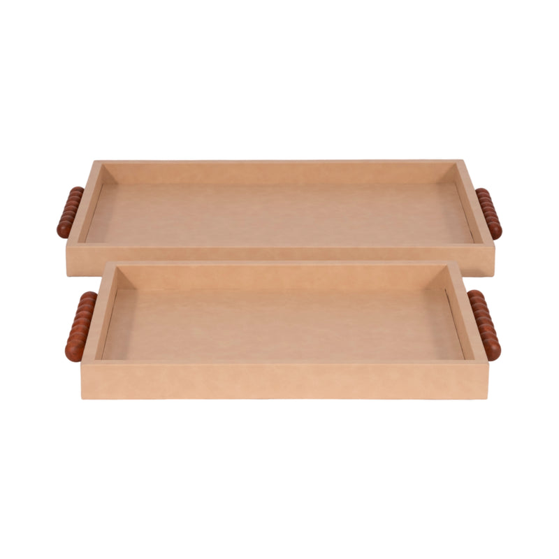 S/2 16/20 Beaded Handle Trays, Ivory