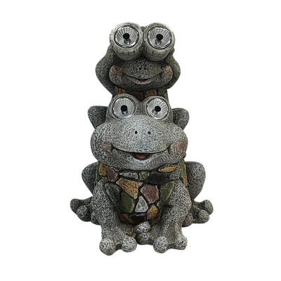 14 Frogs Piggy Back Ride Solar Eyes, Grey