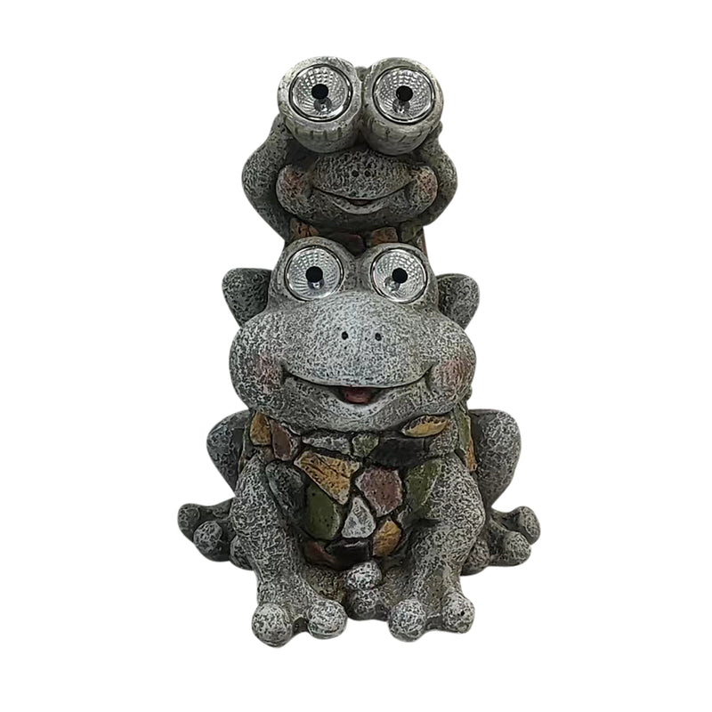 14 Frogs Piggy Back Ride Solar Eyes, Grey