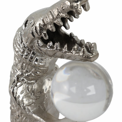 10x7 Crocodile Holding Acrylic Ball, Silver