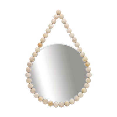 WOOD, 36 BEADED MIRROR, WHITE WB