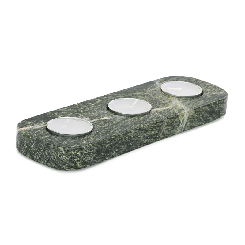 9x3 Marble 3-tealight Holder, Forest Green