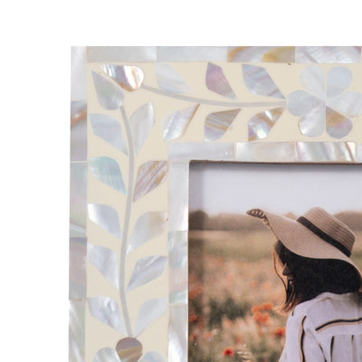 4x6 Mother Of Pearl Inlay Vine Photo Frame, Ivory