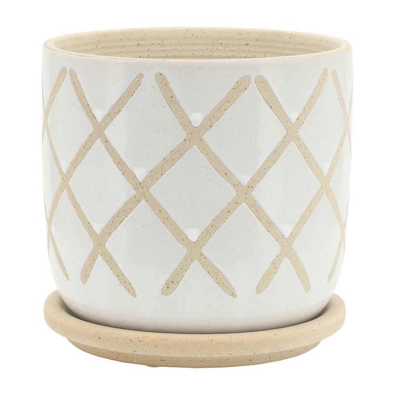 S/2 5/6 CROSS PLANTER W/ SAUCER, WHITE